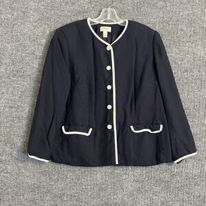 Vintage Talbots Womens Blazer Jacket Size 16W Blue Nautical Button Up Coastal